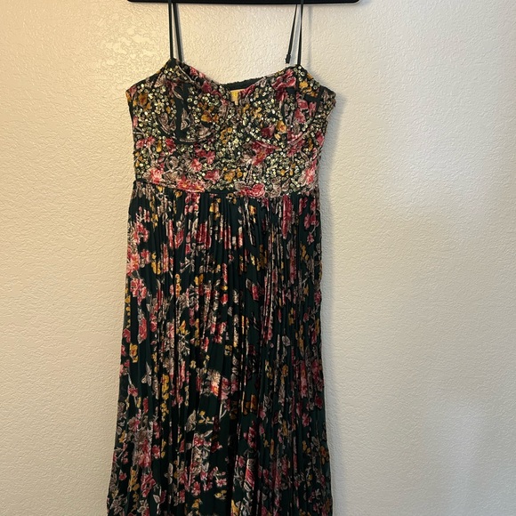 Anthropologie Pink and Green Spaghetti Strap Midi Dress - Picture 4 of 6
